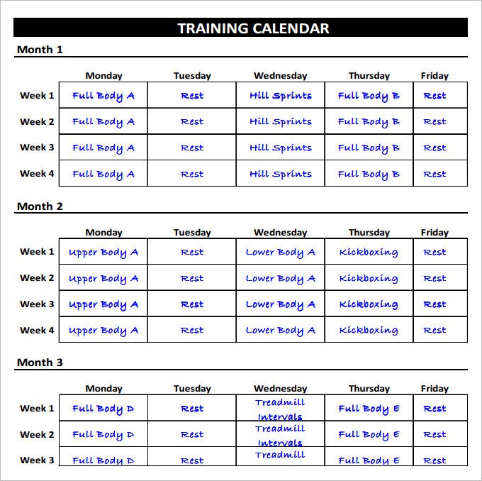 Fitness Schedule Template 12 Free Excel PDF Documents