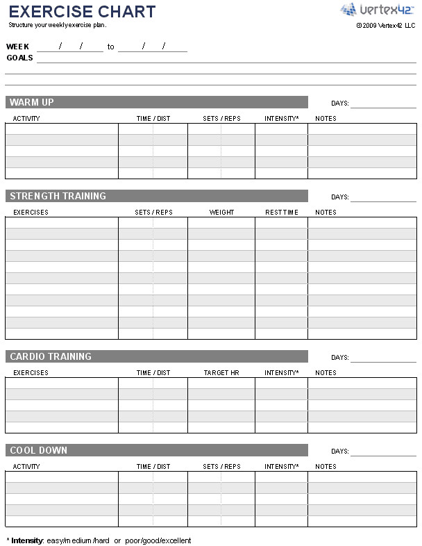 Free Exercise Chart or MS Excel Use this template to