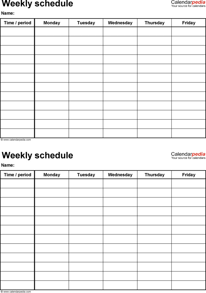 Weekly schedule template for PDF version 4 2 schedules on