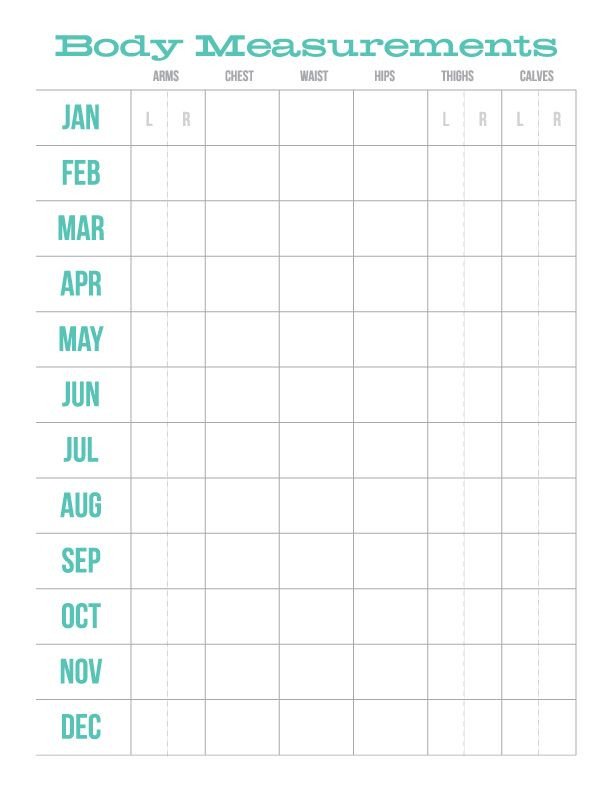 Monthly Body Measurements Chart