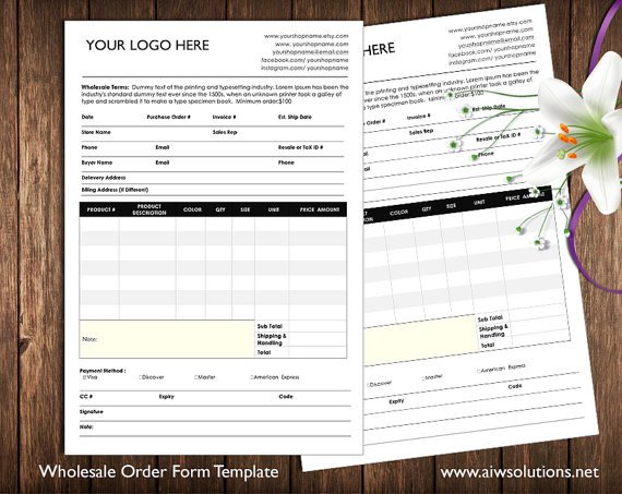 order form and Price Sheet on one page Wholesale by