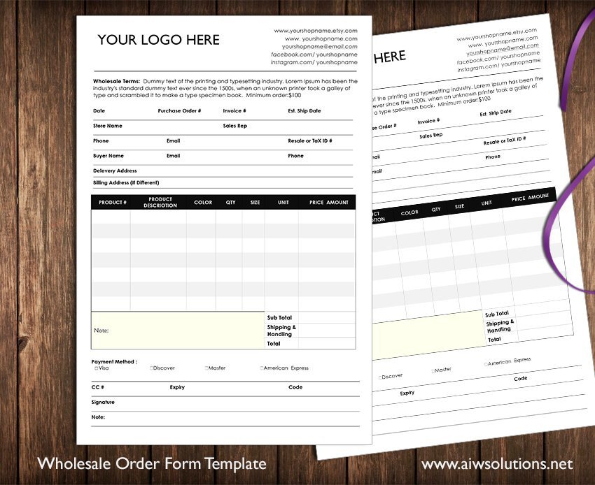 Wholesale Order Form Stationery Templates Creative Market
