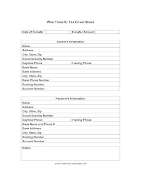Wire Transfer Fax Cover Sheet at FreeFaxCoverSheets