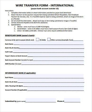 Wire Transfer Form Samples 7 Free Documents in Word PDF