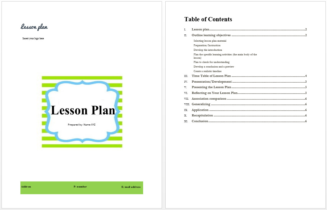 Lesson Plan Template Microsoft Word Templates