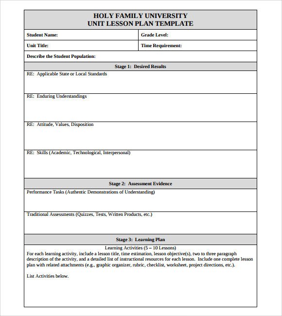 Sample Unit Lesson Plan 7 Documents in PDF Word