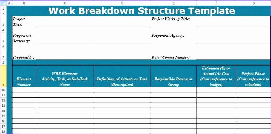 9 Excel Work Breakdown Structure Template ExcelTemplates