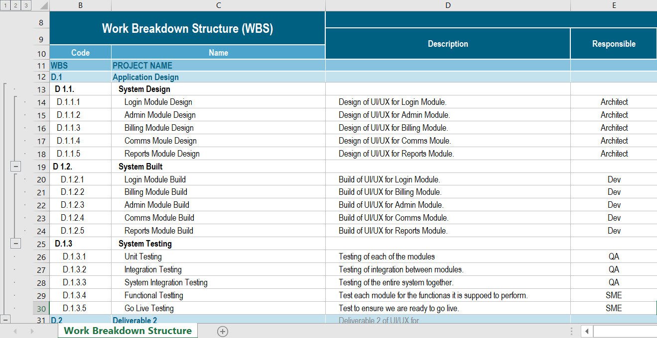 Work Breakdown Structure Excel and Word WBS Template