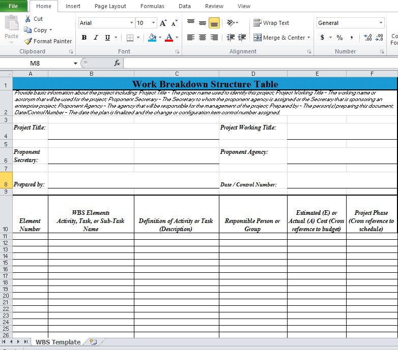 Work Breakdown Structure Excel Template WBS Excel TMP