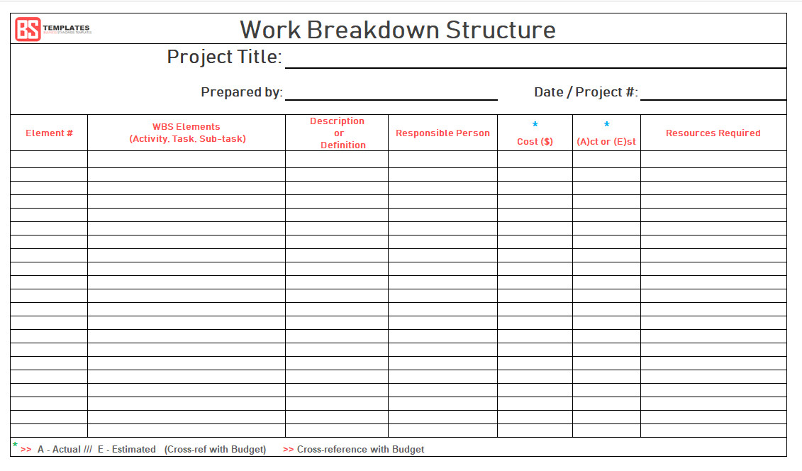 Work Breakdown Structure WBS Template