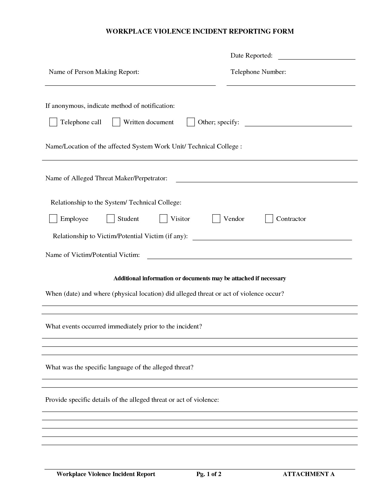 Best s of Work Incident Report Form Workplace