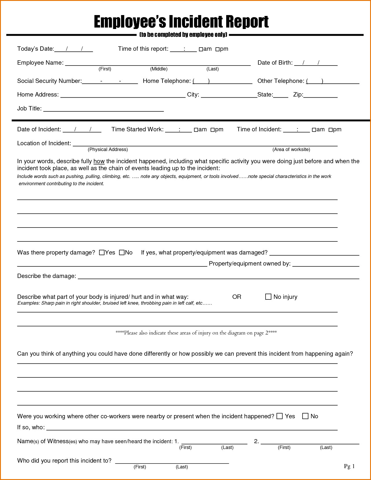 Employee Incident Report Forms