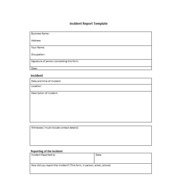 Incident Report Template Editable printable Free Download