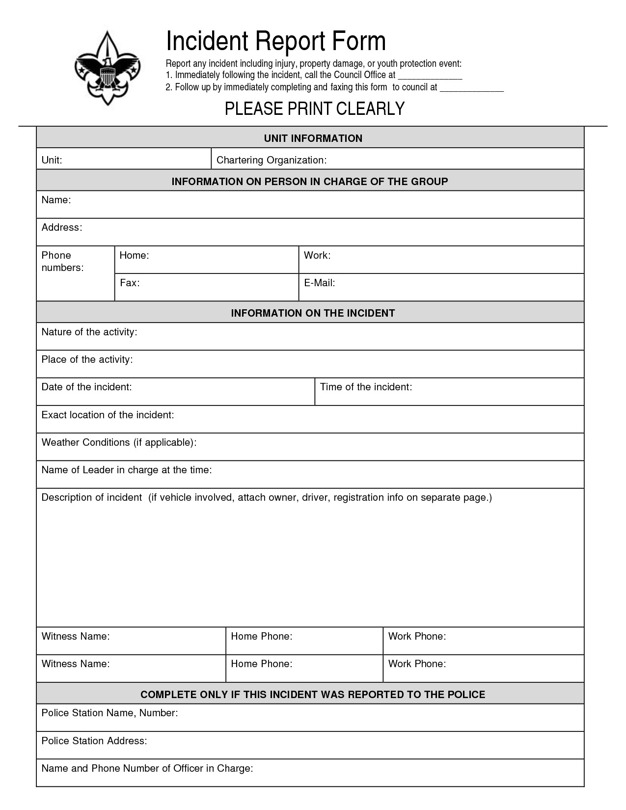 Incident Report Template Editable printable Free Download