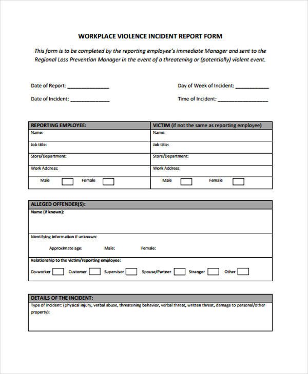Sample Incident Report Form