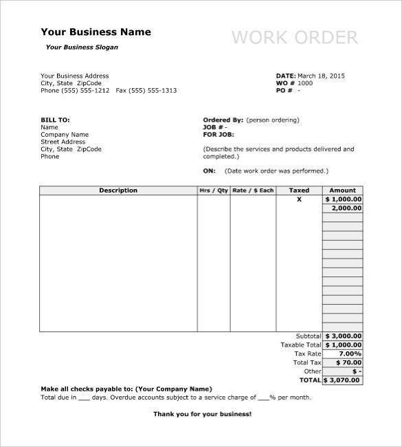 Work Order Template 13 Free Word Excel PDF Document