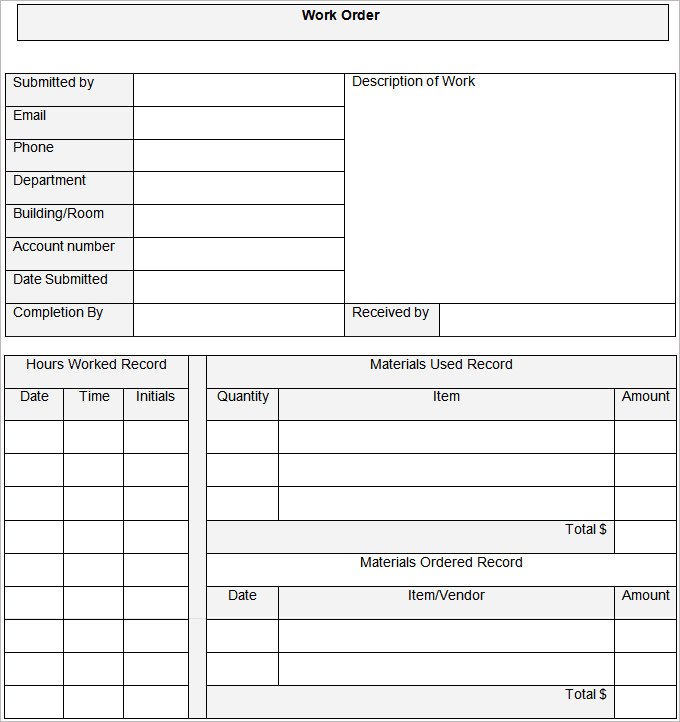 Work Order Template – 20 Free Word Excel PDF Document