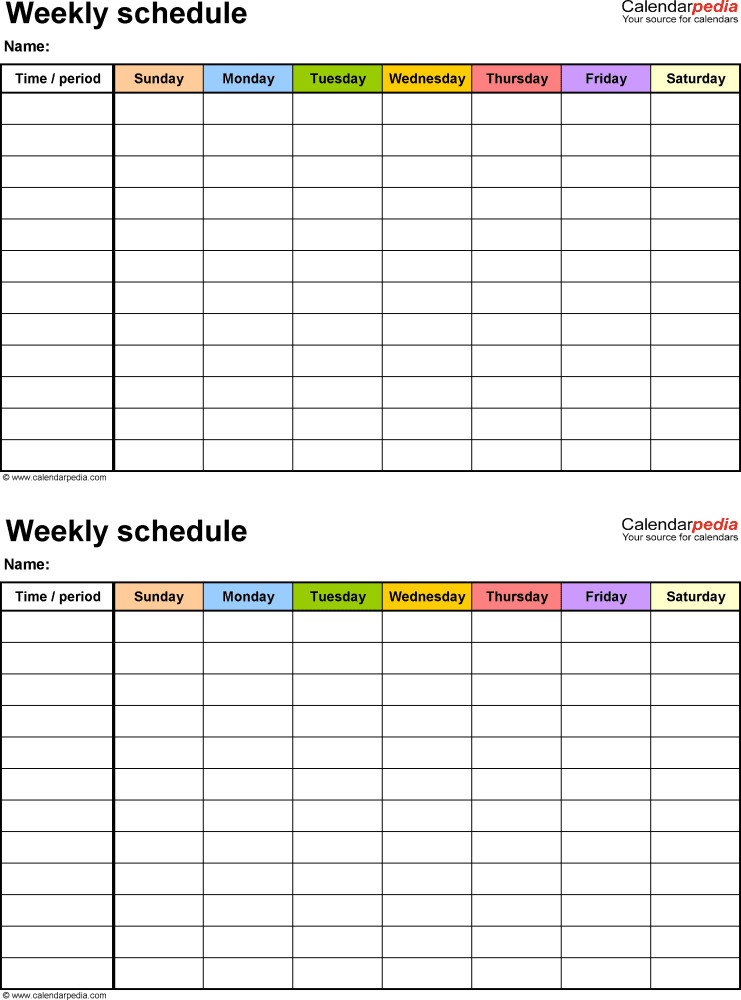 Free Weekly Schedule Templates for PDF 18 templates