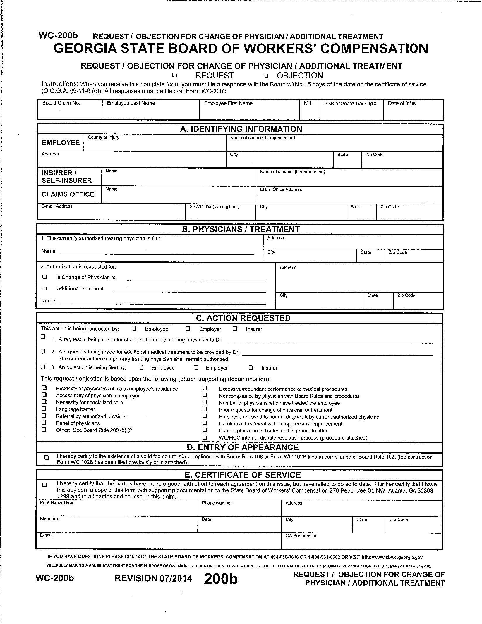GA Workers p Medical Treatment Forms WC 200 WC 205