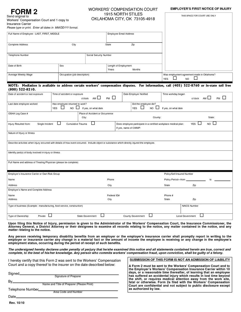 Workers pensation Waiver Form Forms 6117