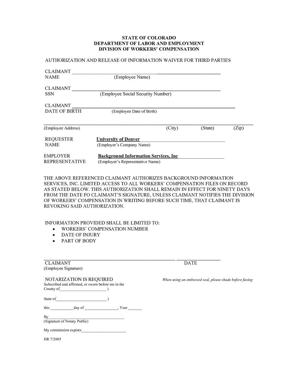 Workmans p Waiver Form Forms 7055