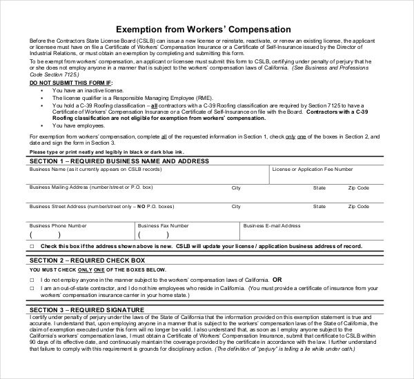 11 Sample Workers pensation Forms