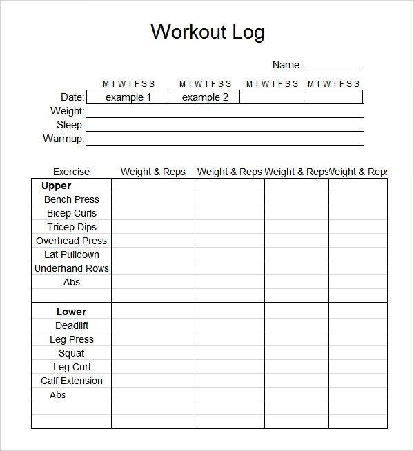 Sample Workout Log Template 8 Download in Word PDF PSD