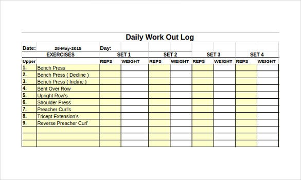 Workout Log Template – 14 Free Word Excel PDF Vector