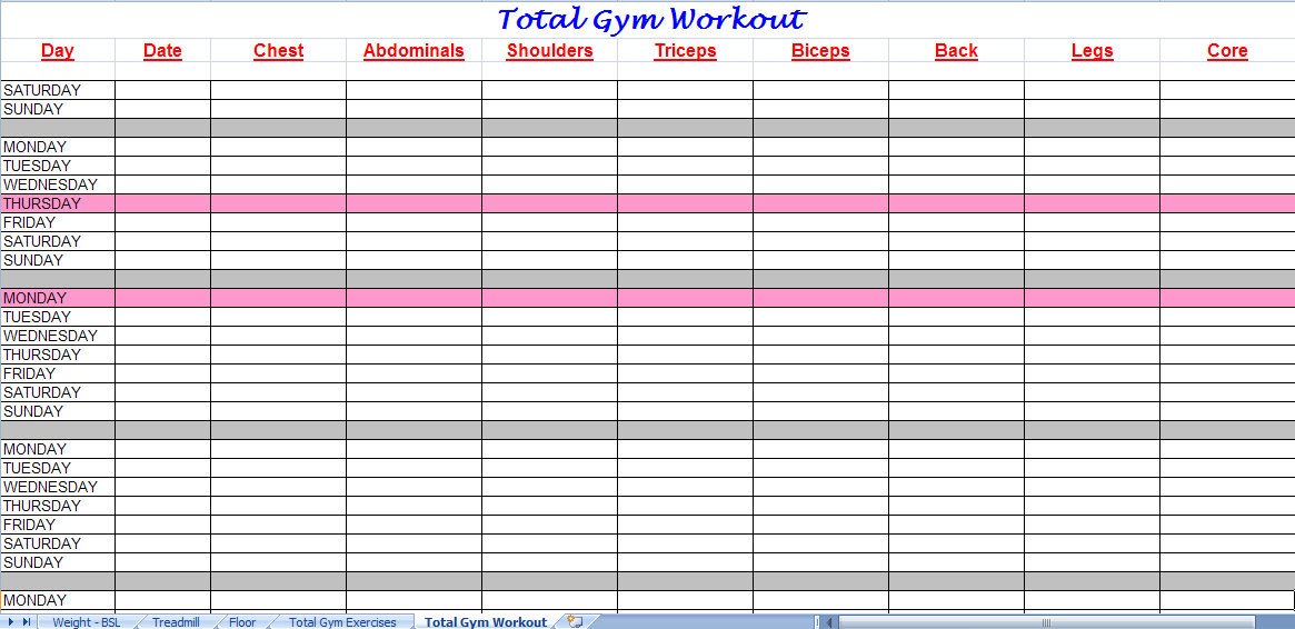 3 Excel Workout Templates Excel xlts