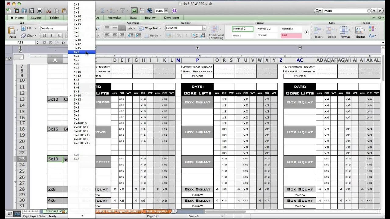 PT Fitness Excel Workout Template from Excel Training