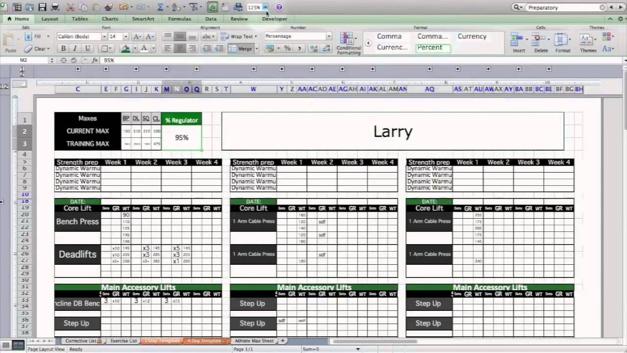 Strength & Conditioning Excel Template Level 1