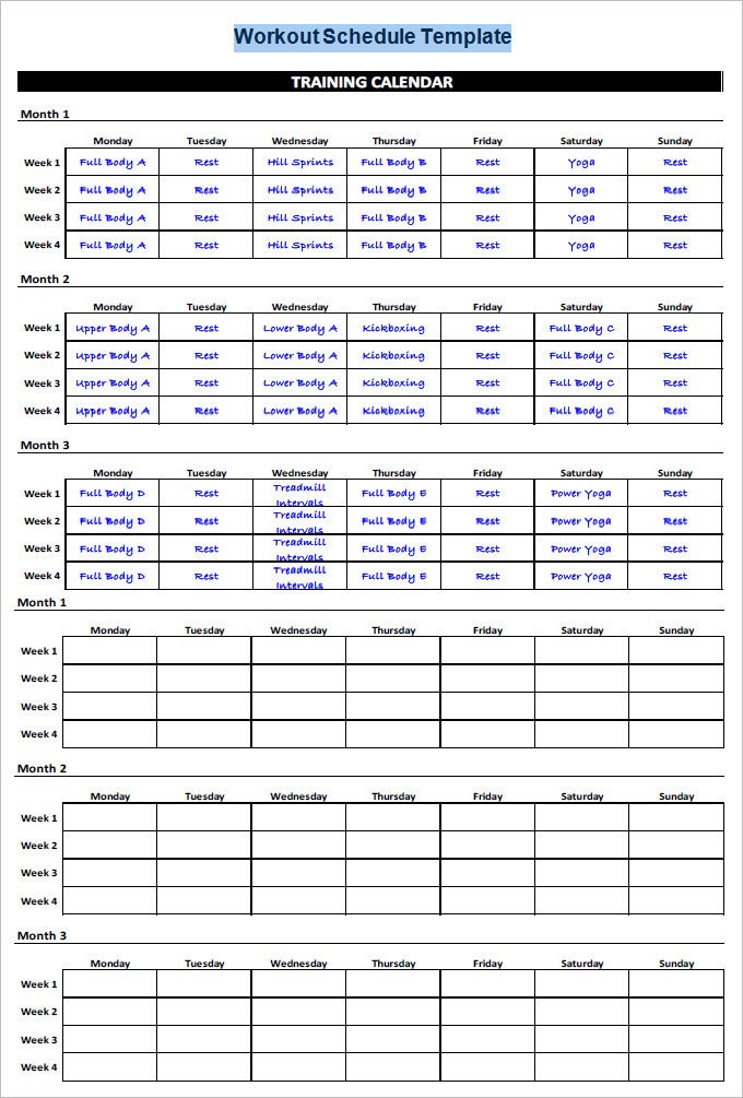 Exercise Chart Template Excel