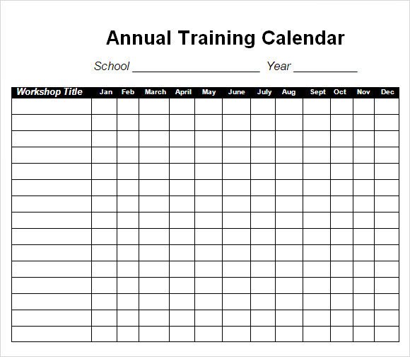 Training Calendar Template 17 Free Download for PDF