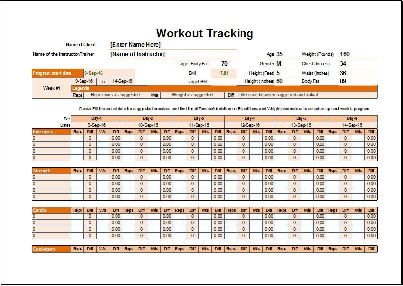 Workout Schedule & Tracker Template for EXCEL