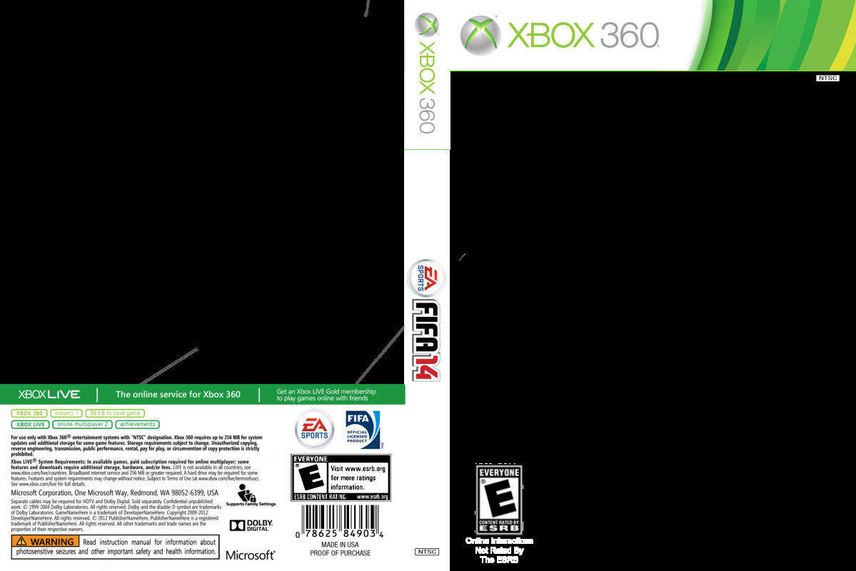 FIFA 14 Xbox 360 Blank Template USA