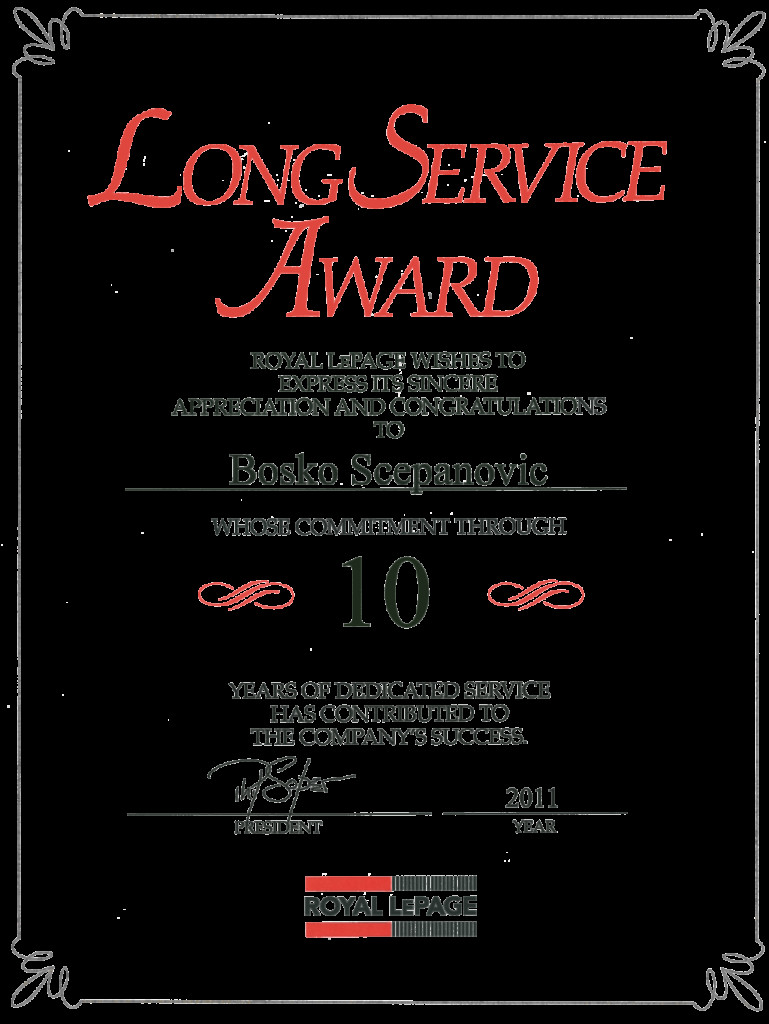 Certificate of long service award template