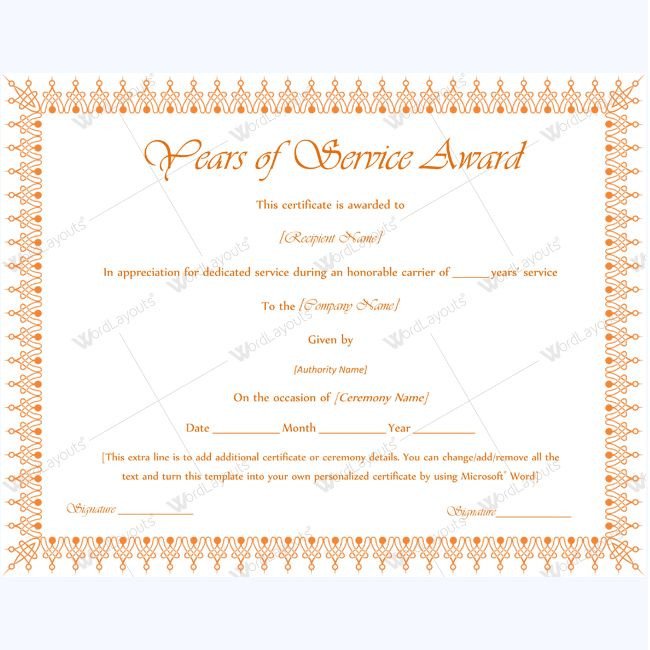 Printable Years Service Award serviceyearaward