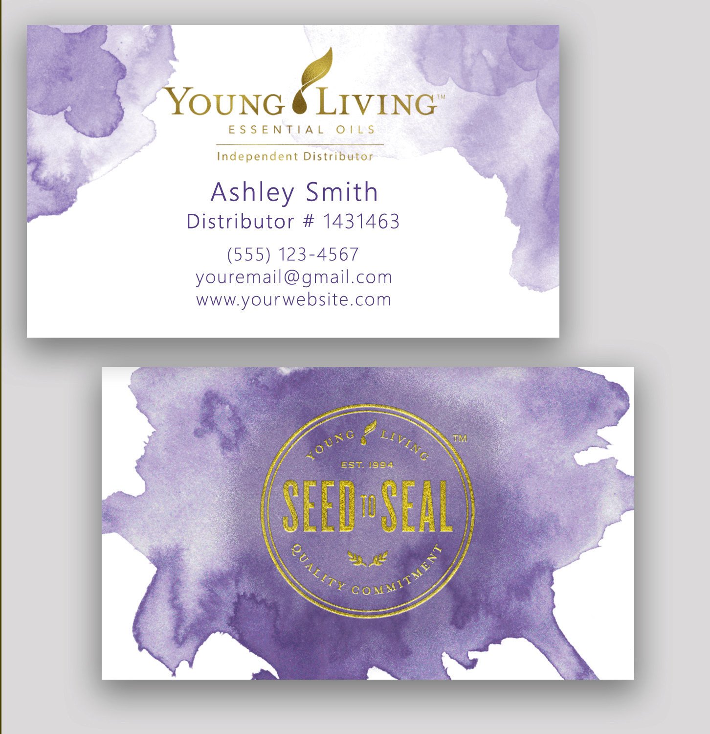 young living business card essential oil watercolor gold
